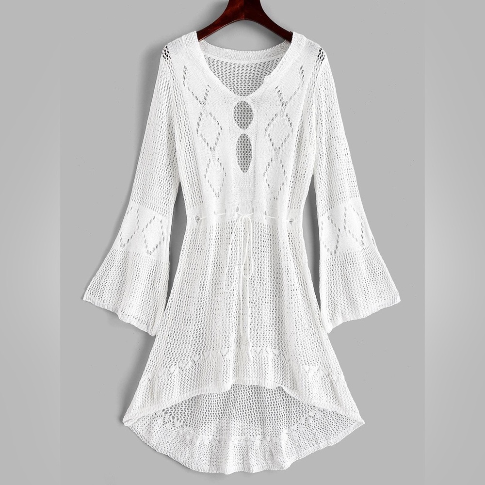 Crochet White High Low Beach Dress